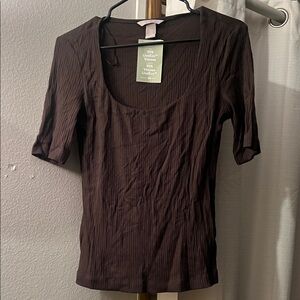 H&M Dark Brown Ribbed Short Sleeve Top